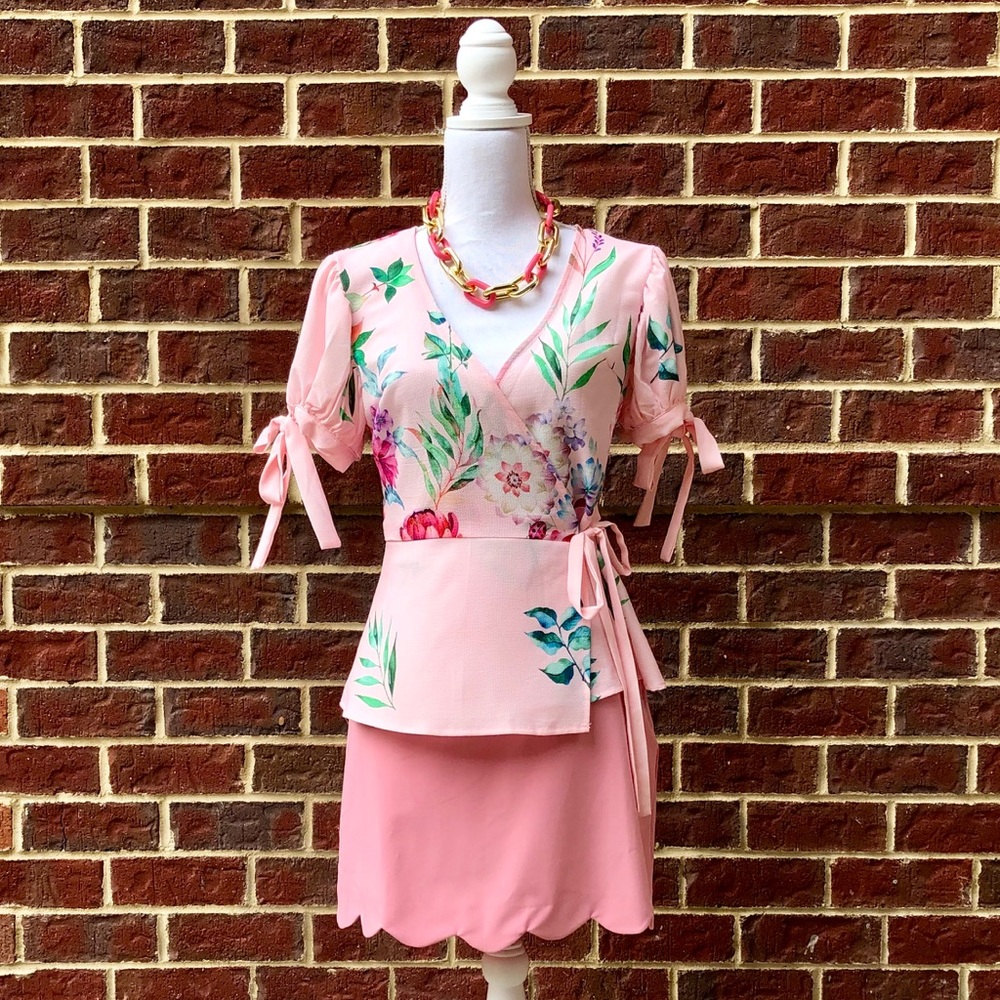 Pink Floral Wrap Top
